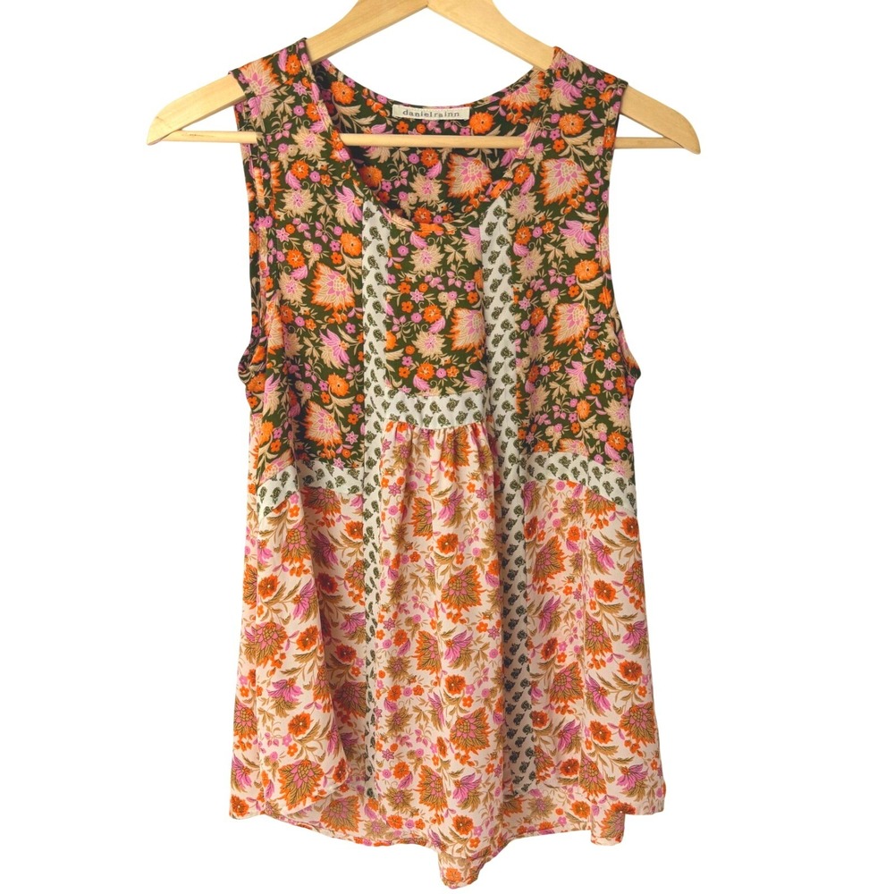 Daniel Rainn Boho Floral Patchwork Tank Top Sleeveless Blouse M